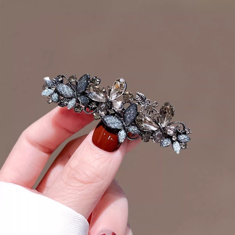 MAUROPOLI [Sẵn Sàng] Kẹp Tóc Bướm Cổ Tích Công Nghiệp Nặng Đầu Lưng Tính Khí Pháp Nữ Nửa Đầu Tóc Phụ Kiện Cao Cấp Cảm Giác Mùa Xuân Đen Kẹp