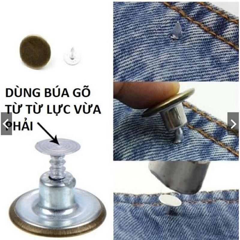 Nút Cúc quần áo Bò nút đinh, Mặt đồng bằng kim loại, Cỡ 17mm. Nút Cúc quần áo jeans