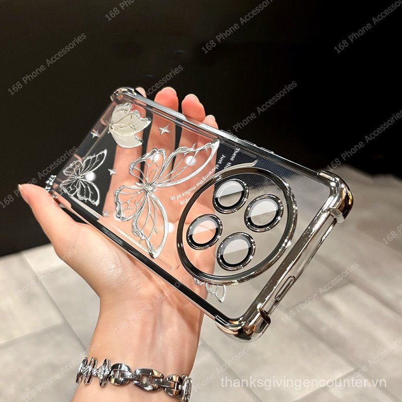 Ốp lưng Realme 12X 12 13 5G, ốp lưng Realme 13 12 14 Pro Plus 5G, ốp lưng hình bướm dễ thương, trong suốt, mềm mại, chống sốc với nắp camera, phim bảo vệ ống kính, túi khí dày, ốp lưng sang trọng cho các cô gái