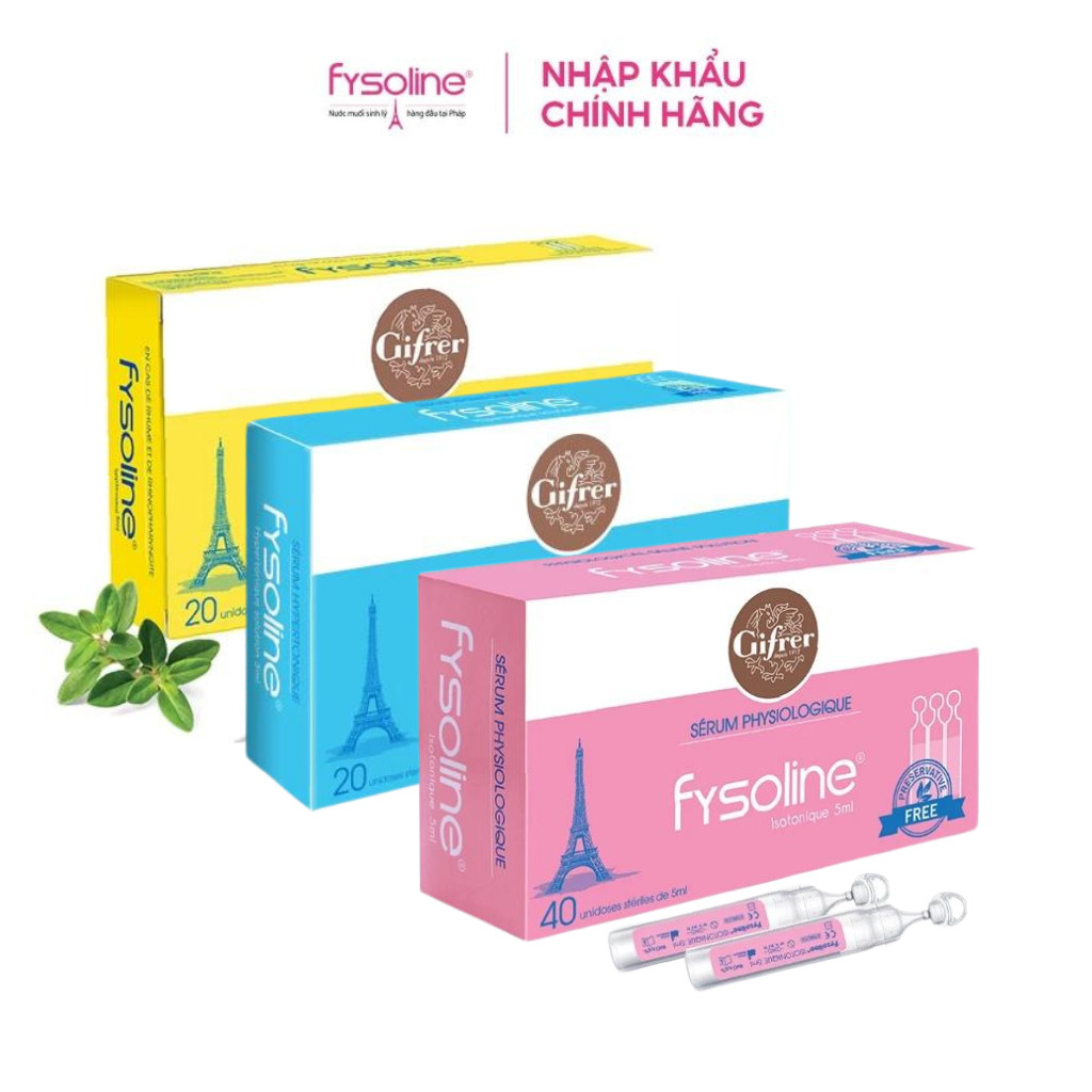 Combo Nước muối sinh lý FYSOLINE Hồng 40 ốngx5ml, Xanh 20 ốngx5ml và Vàng 20 ốngx5ml (Date T4.2027)