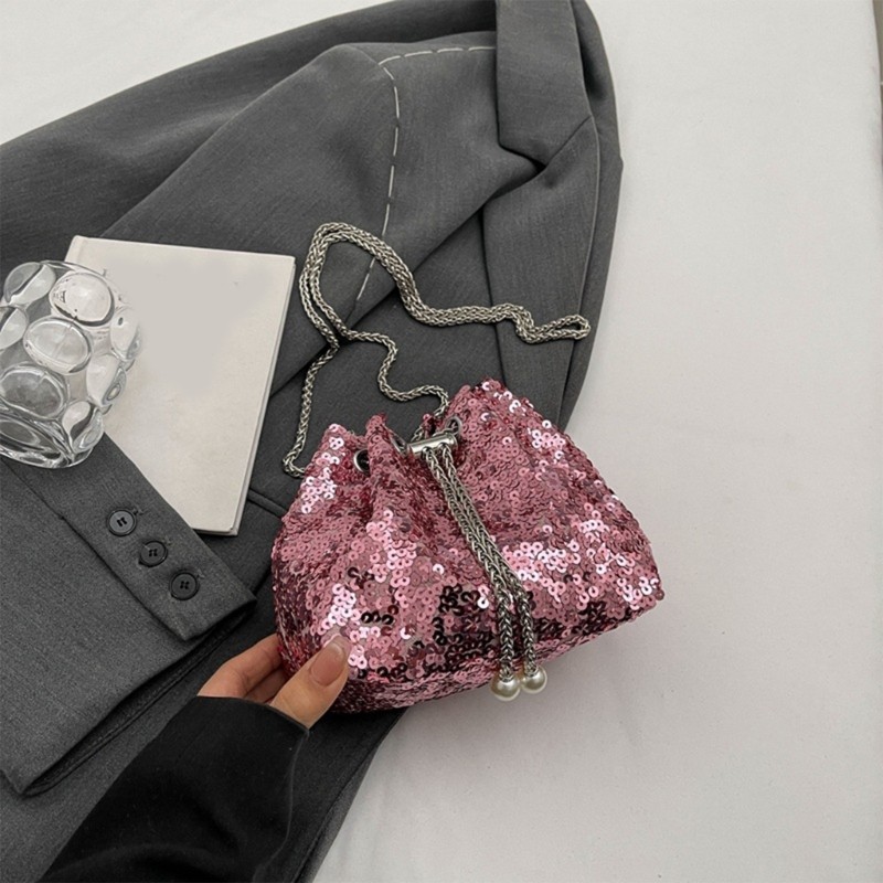 Túi xô nữ trang trí đính sequin thanh lịch KING Thời trang đeo vai lấy cảm hứng từ Hàn Quốc