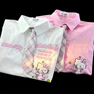 Cute Shirt Design polo Summer Short Sleeve Shirt ins Men and Women College Style Niche kitty Cat Japanese Style Shirt