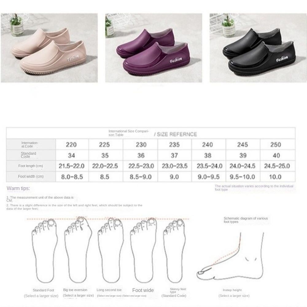 Giày đi mưa HOBBYIN dành cho nữ, Giày đi mưa nữ đế phẳng chống thấm nước, Giày nữ chống trượt cổ thấp Nhà bếp rửa xe làm việc