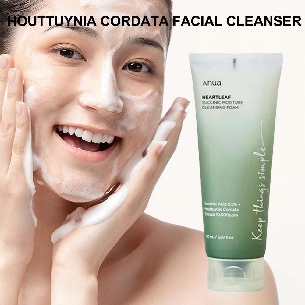Bọt làm sạch độ ẩm Succinic 150ml Sữa rửa mặt Houttuynia Cordata Làm sạch sâu với L0Y5