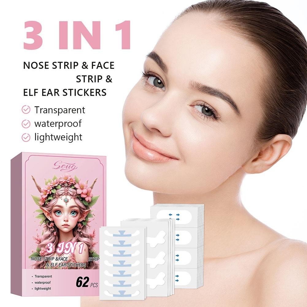 Miếng Dán Mũi Vịt + Miếng Dán Tai Cổ Tích + v Dây Đeo Nâng Mặt Kết Hợp Làm Đẹp Để Thu Nhỏ Đặc Biệt B2v6