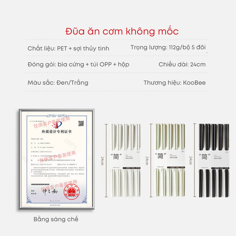 Bộ 5 Đôi Đũa Ăn Cơm Sợi Thủy Tinh Kháng Khuẩn Không Mốc Chống Trơn Chịu Nhiệt - Đũa Alloy Hợp Kim Cao Cấp| 189