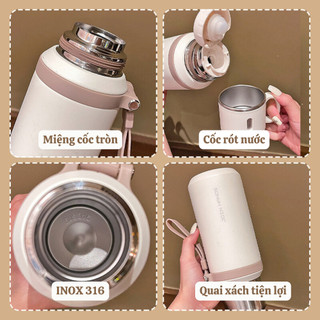 Bình giữ nhiệt kèm nắp uống, ly giữ nhiệt 600ml inox 316 chống han rỉ an toàn, giữ nhiệt lâu 24h
