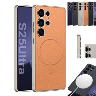 Ốp điện thoại mềm bằng da từ tính mỏng cho Samsung Galaxy S25 S24 S23 Ultra S25 Plus Vỏ sạc không dây mạ