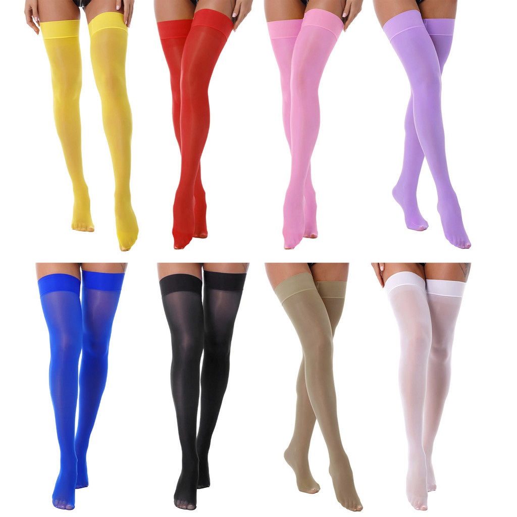 Nyeemya Nữ Bóng Xuyên Qua Vớ Mỏng Sáng Bóng Màu Trơn Co Giãn Sheer Đùi Tất Cao Cấp