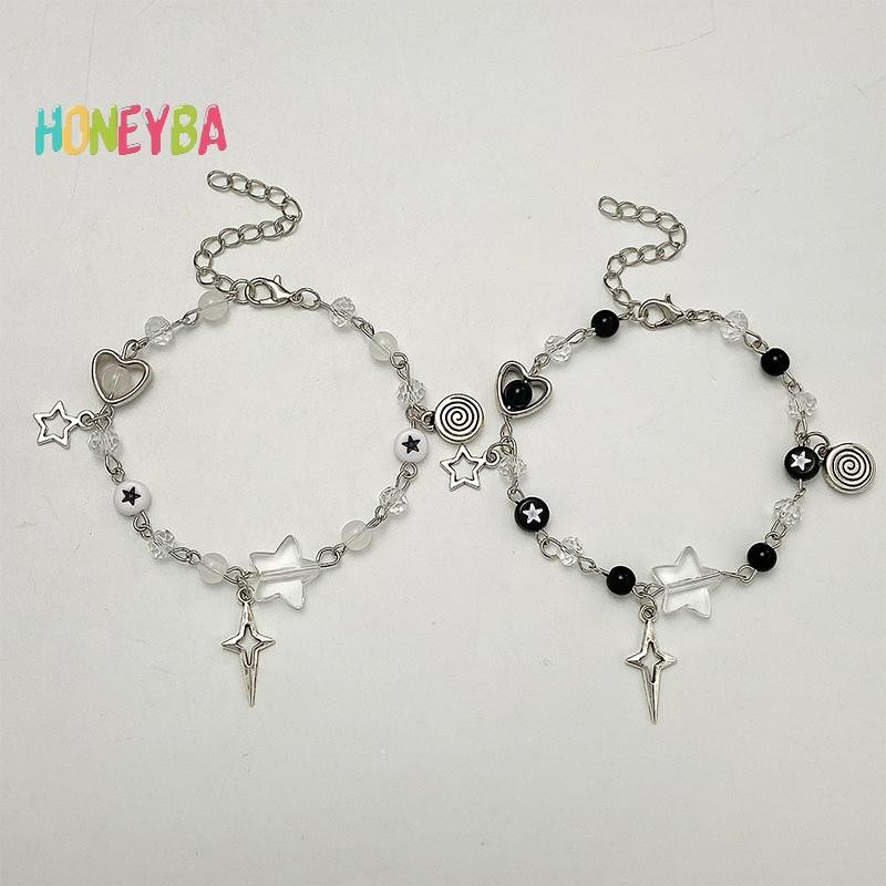 < Honeyba > Vòng Tay Cặp Đôi Y2K Hợp Thời Trang Mới Cho Nữ Cô Gái Rỗng Pentagram Guitar Mặt Dây Chuyền Đính Hạt Vòng Tay Bạn Bè Món Quà Trang Sức