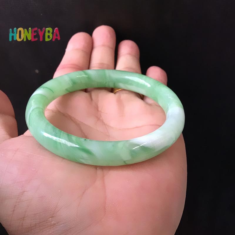 < Honeyba > Vòng tay giả ngọc bích màu xanh lá cây Vòng tay cổ điển dành cho nữ Quà tặng trang sức