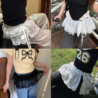 [Vận chuyển nhanh] Váy Mini ren CORESSPACE, Váy dạo phố Y2K có dây buộc, Váy thêu hoa Harajuku Trang trí quần jean