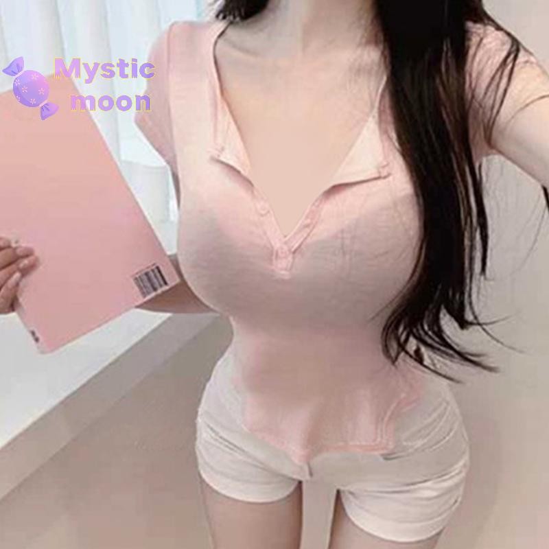 [Mystic] Áo thun ngắn tay cổ chữ V gợi cảm mùa hè Hot Girls [Mới]