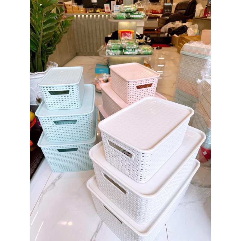 Giỏ Nhựa Có Nắp 3 Size Việt Nhật, Giỏ Đựng Đồ Đa Năng Tiết Kiệm Không Gian Nhà Bếp, Phòng Khách