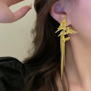 Công nghiệp nặng Phóng đại Retro Vàng Bướm Tua Rua Bông Tai Thời Trang Thiết Kế Niche Bông Tai Cao Cấp