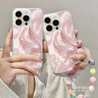 ibumpers Ốp Điện Thoại iPhone Girly Pink Shimmer Ốp Điện Thoại Có Dây Xích Đính Hạt Ốp Lưng Trong Suốt Nhám Mờ Chống Bẩn Chống Sốc Cho IPhone 16 15 14 12 13 11 Pro Max IP 7 8 Plus X XS XR
