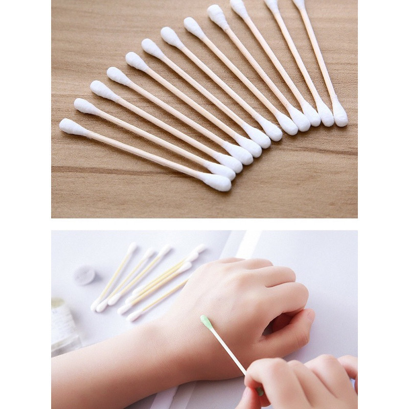 Tăm bông người lớn thân gỗ hộp 500 que nội địa Trung, 🌸free ship🌸 que bông gỗ trang điểm 2 đầu đồ dùng gia đình