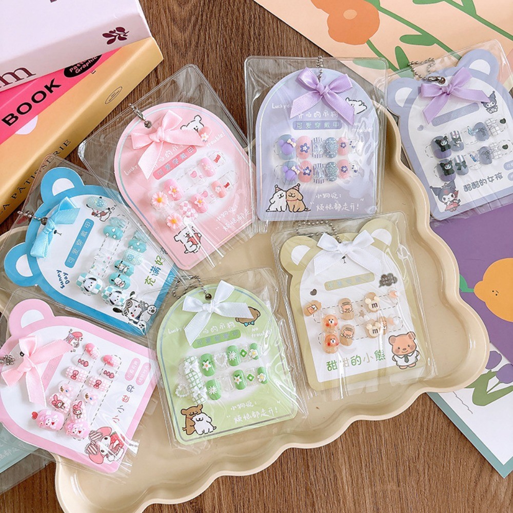 Combo 6 hộp móng tay giả Nail hoạ tiết hoạt hình Kuromi Kitty Cinamoroll xinh xắn có sẵn keo dính cho bé gái