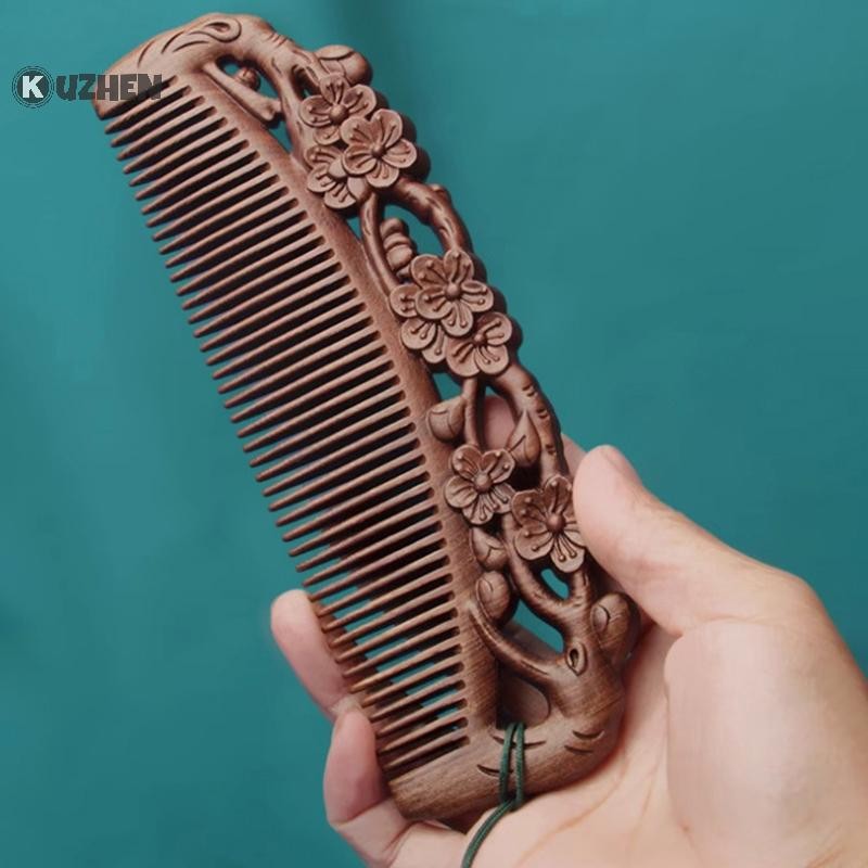 Kuzhen Gỗ Đàn Hương Tự Nhiên Lược Gỗ Chắc Chắn Khắc Tinh Tế Lotus Lược Chống Tĩnh Điện Râu Lược Thủ Công Tạo Kiểu Tóc Quà Tặng HOT