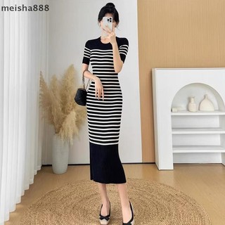 Meisha888 Váy Nữ Sọc Tay Ngắn Cổ Tròn Vỏ Thường Ngày Váy Dài Đẹp