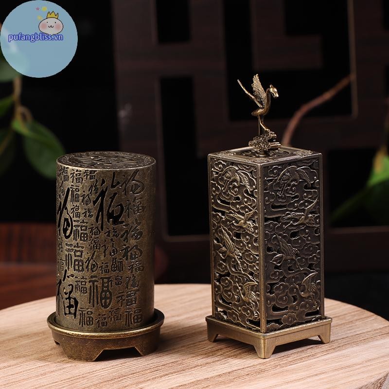 Pufangbliss Hợp Kim Lư Hương Giá Đỡ Vuông Xi Lanh Dọc Lư Hương Trong Nhà Hương Trang Trí Nhà Hương Trung Quốc Lư VN