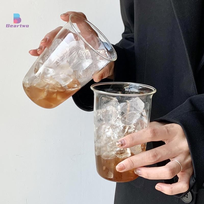 < Beartwo > Cốc cà phê Cốc Latte uốn cong Đồ uống thủy tinh gia dụng Nước ép sữa Cốc đơn giản trong suốt Chai nước thủy tinh Cốc cà phê Đẹp