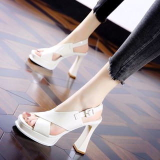 Phong Cách Bằng Sáng Chế Da Lưng Dây Rỗng Giày Sandal Mũi Mở Nữ 2024 Chuyên Nghiệp Chống Thấm Nước Đế Dày Gót Cao Gót