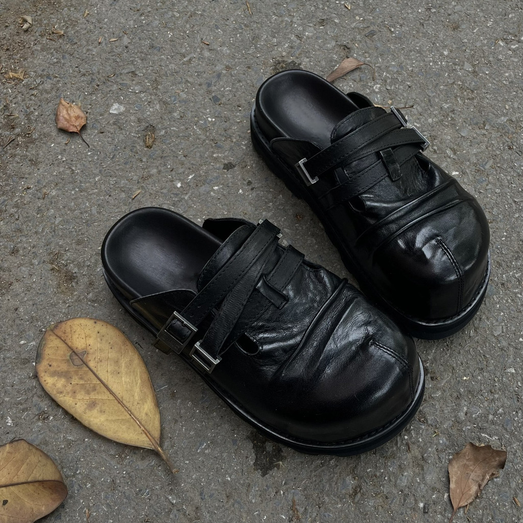 Da Bò Retro Mũi Lớn Birkenstock Giày Ngoài Mặc Giày Lười Nữ 2026 Phong Cách Mới Đế Dày Nửa Trượt Để