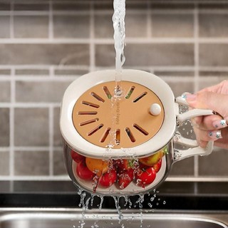 Hộp đựng thoát nước trái cây, bát rửa trái cây có bộ lọc, hộp đựng thoát nước trái cây có tay cầm, đơn giản hóa việc giặt và bảo quản, Thích hợp để giặt trái cây và quả mọng (nâu-2)