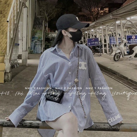 Áo Sơ Mi Kẻ In Chữ GC Ce Lin KCloset SoMi Chất Cotton Dáng Rộng Dày Dặn Nữ Tính NVA284