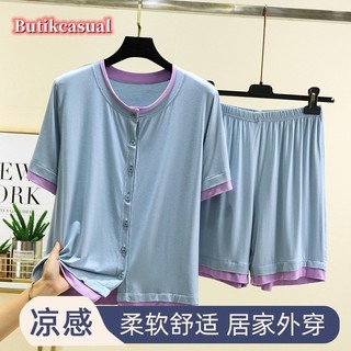 Phụ Nữ Áo Thun Quần short Bộ Đồ Ngủ Ngắn Tay Mùa Hè Mới Kích Thước Lớn Mỏng