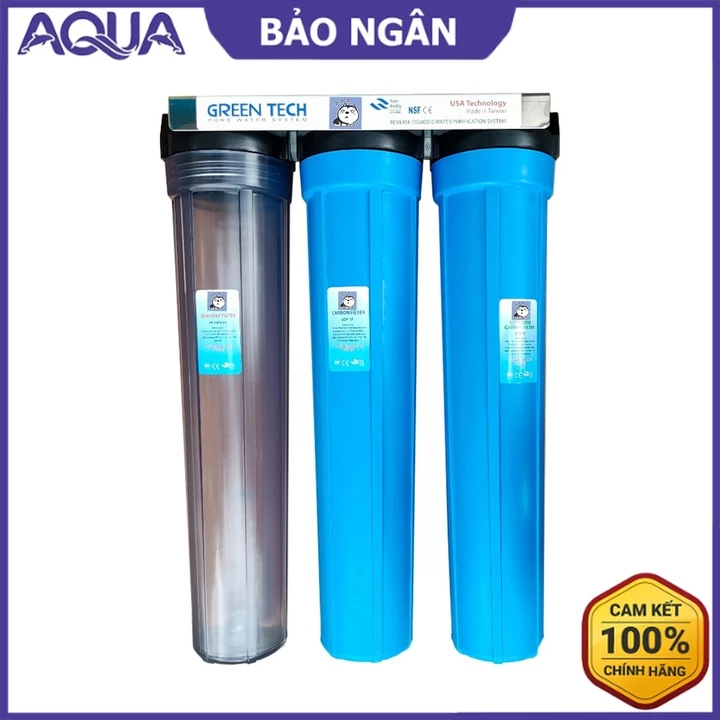 Bộ 3 cốc lọc nước thô 20 inch ren 27 - Lọc đầu nguồn, lọc cặn bẩn - Kèm lõi và phụ kiện