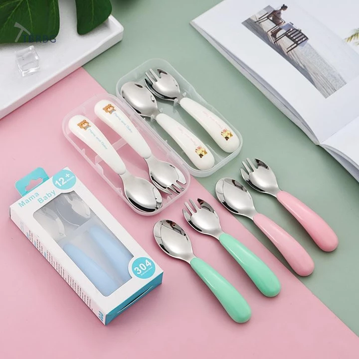 Bộ đồ ăn cho bé TBSBG Bộ đồ ăn cho trẻ em Đồ dùng trẻ em bằng thép không gỉ Bộ đồ ăn cho trẻ mới biết đi Dao kéo Hoạt hình Thức ăn cho trẻ sơ sinh Muỗng ăn Nĩa MỚI