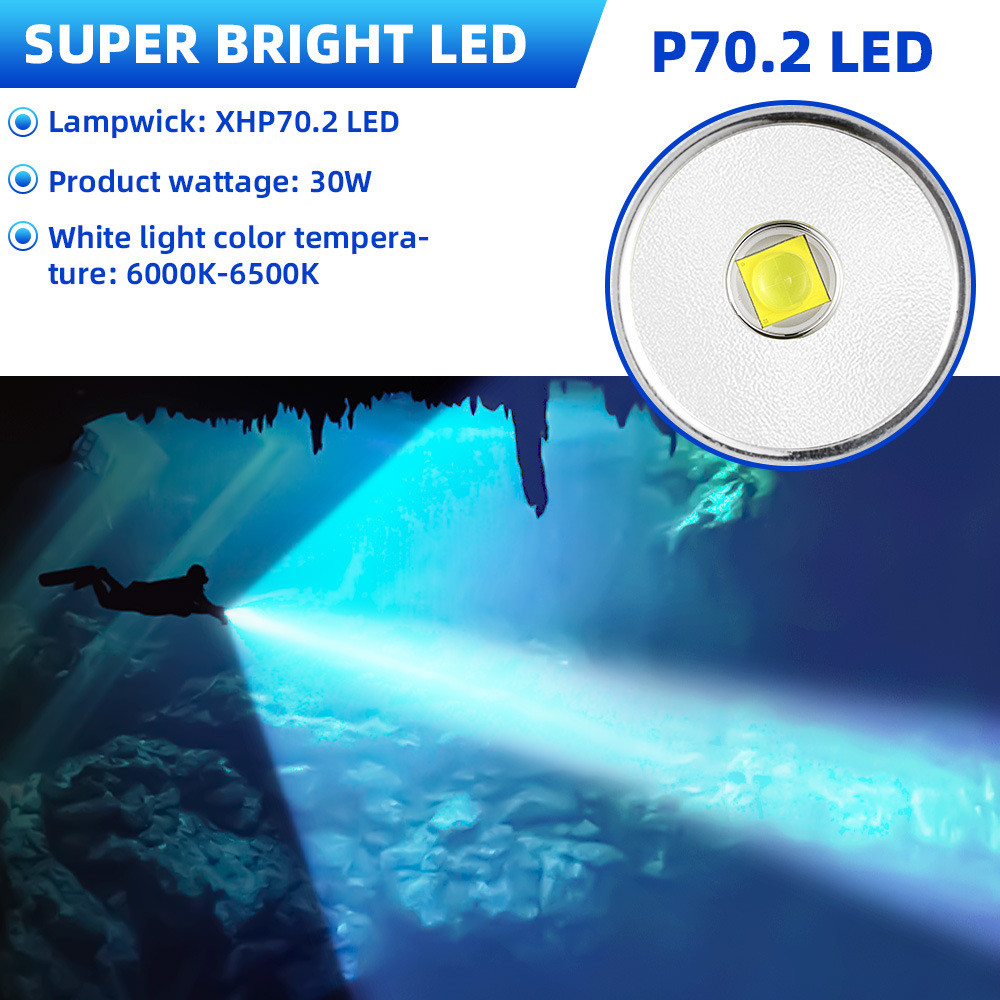 Đèn pin lặn Puteer DV79 siêu sáng với LED XHP70.2, hỏa dành cho chụp ảnh biển sâu