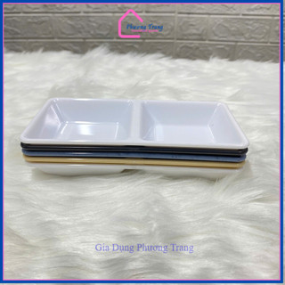 Khay, Chén Đựng Gia Vị Bằng Nhựa Melamine Vuông 2 Ngăn Lớn (15*7.5*2.5cm) - Phương Trang