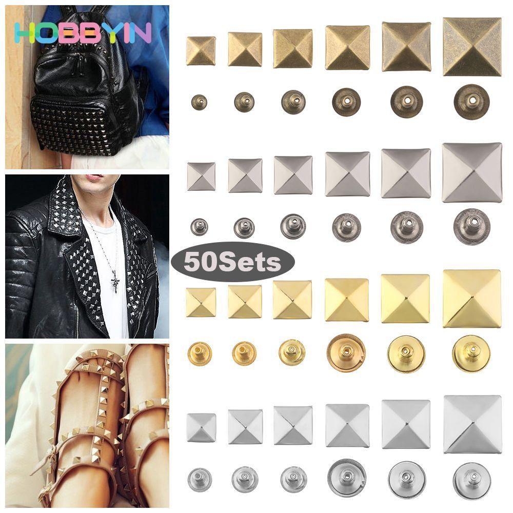 Hobbyin 50 Bộ Đinh Tán Vuông Hình Kim Tự Tháp Thủ Công DIY Túi Trang Trí Nút Vải