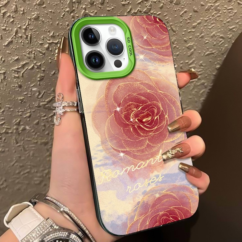 Ốp Lưng Cứng Tương Thích Với IPhone 7 8 Plus SE2 SE3 X Xs XR XsMax 11 12 13 14 15 16 Pro Max 12mini 13mini 14Plus 15Plus 16Plus Vỏ Hoa Hồng Ba Màu Xanh