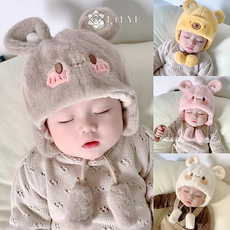 Qrhyk Capybara Mùa Đông Ấm Áp Trẻ Em Bé Gái Bé Trai Mũ Lông Cừu Len Viền Mũ Có Len Mũ Bảo Vệ Tai Mềm Mại Sơ Sinh Bonnet Mới
