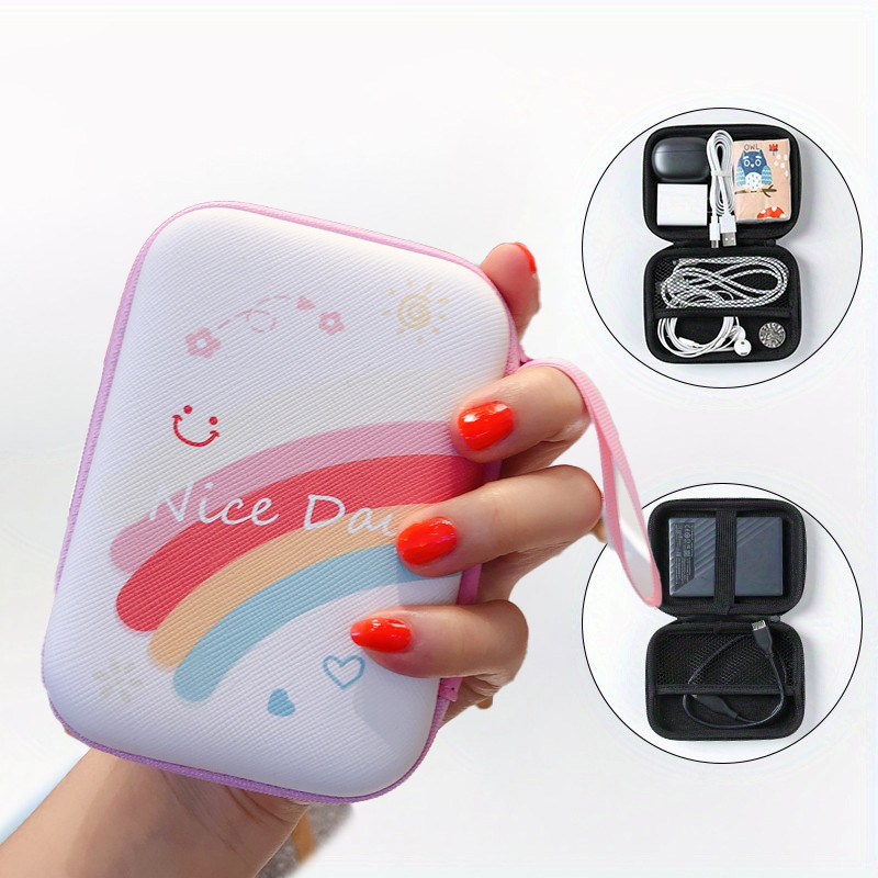 Túi lưu trữ vỏ cứng bằng da PU di động họa tiết cầu vồng Thích hợp cho ổ cứng Power Bank Hộp lưu trữ cáp kỹ thuật số