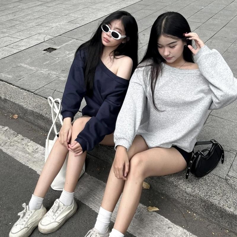 Áo Sweater Nữ Trơn Tay Dài Lệch Vai PINKSTORE29 Phong Cách Basic A51229