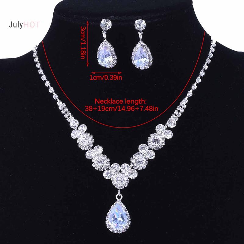 Julyhot Giọt Nước Zircon Mặt Dây Chuyền Vòng Cổ Bông Tai Bộ Thanh Lịch Tinh Tế Pha Lê Dây Chuyền Nữ Cô Dâu Phù Dâu Trang Sức Cưới Massivedeals