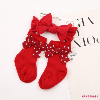 Mg-baby Girls Tất Giáng Sinh Trái Tim / Chấm / Kẻ Sọc Nơ Tất Tập Đi Trẻ Em Dressy Tất Ngắn Trẻ Em Mùa Thu Tất Công Chúa Có Băng Đô