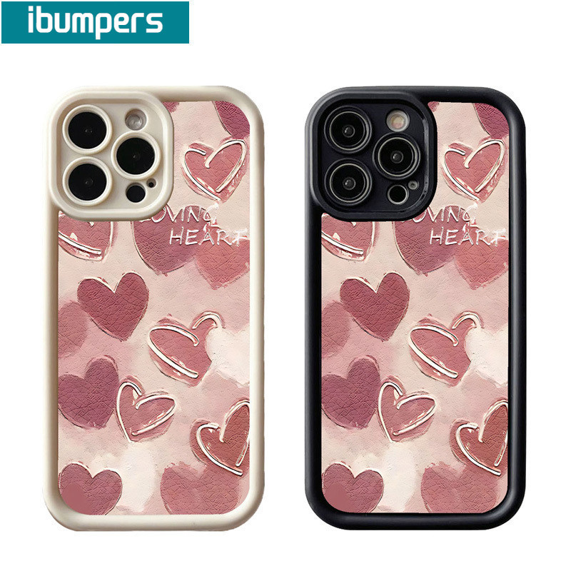 ibumpers Ốp Lưng IPhone Hàn Quốc Thanh Lịch Họa Tiết Tình Yêu Màu Hồng Ốp Điện Thoại Dày Dặn Silicon Mềm Chống Sốc Chống Bẩn Cho IPhone 16 15 14 12 13 11 Pro Max IP 7 8 Plus X XS XR