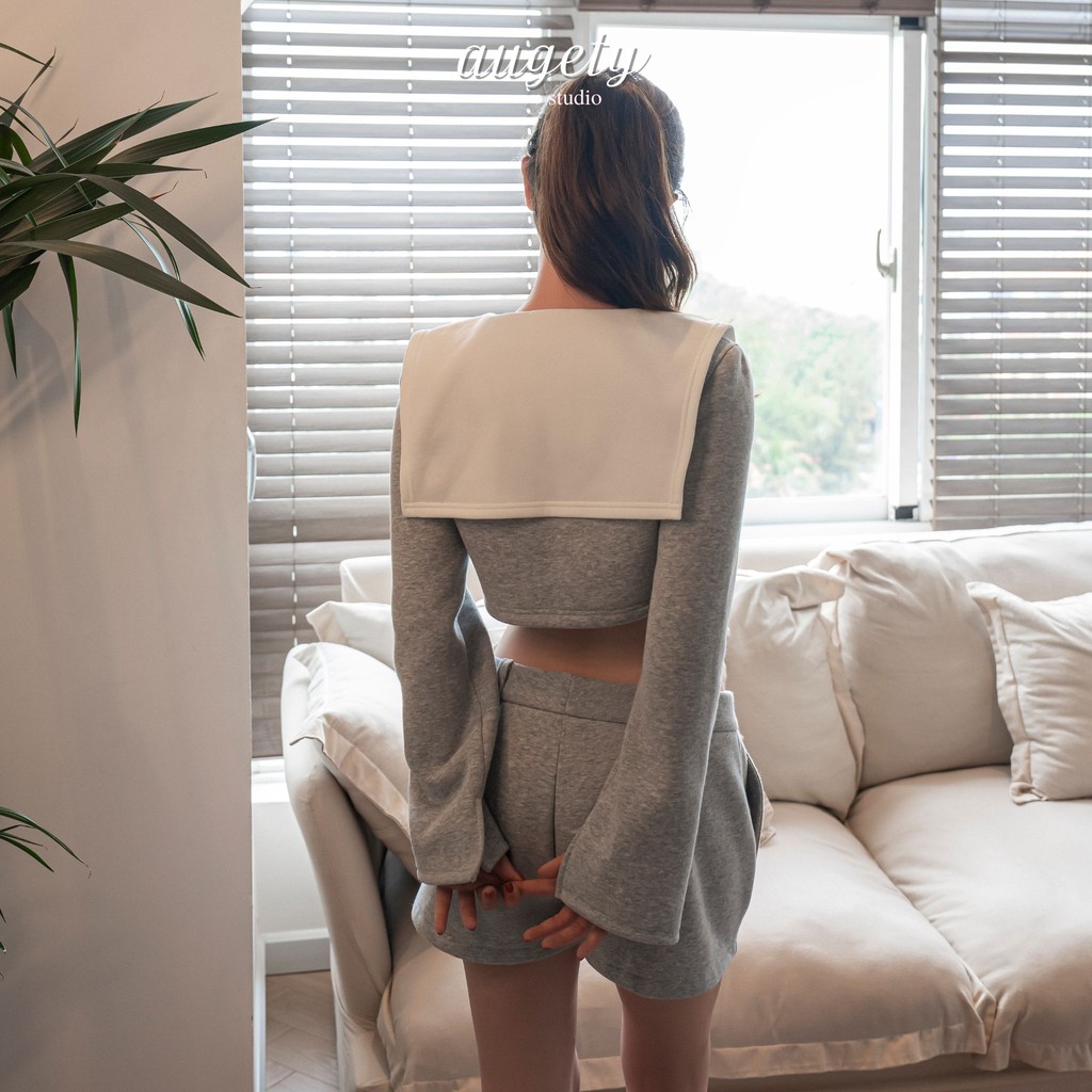 Áo Khoác Nỉ Tay Dài Form Croptop Vạt Cổ Bản To Augety Studio, NICO CROPPED Sweat Jacket