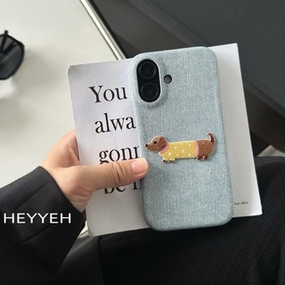 Vintage Giả Da Denim Thêu Con Chó Con Ốp lưng iPhone16 15 14 13 12 12 11 Pro Max Chống Sốc Bảo Vệ Camera Chống Rơi Ốp Lưng Cứng