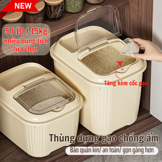 Hộp Gạo Nhà Bếp Dày Dặn, Nắp Kín Ngăn Ẩm, Dung Tích 6kg 10kg 15kg, Gọn Gàng Không Gian Bếp