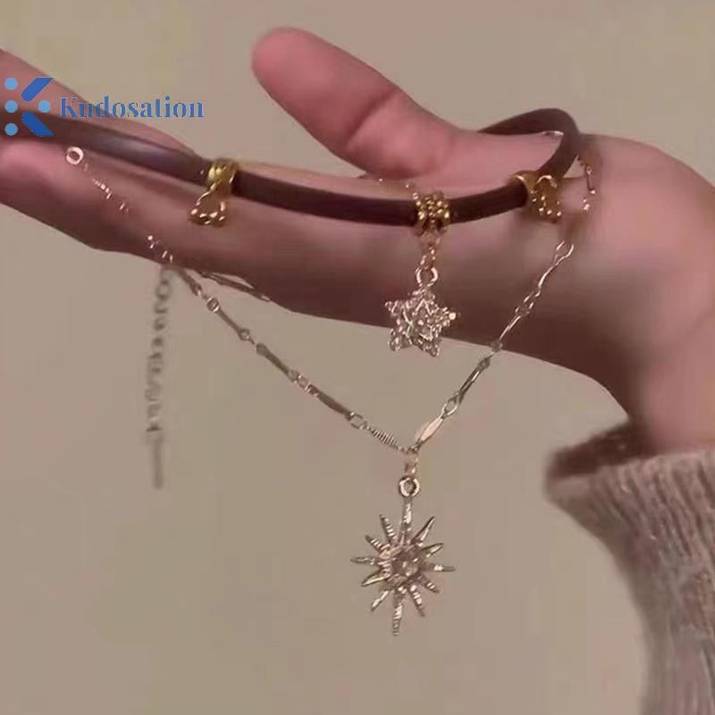 Kudosation Thời Trang Nữ Vintage Da Vòng Cổ Choker Hai Lớp Ngôi Sao Mặt Dây Chuyền Trang Sức Dây Xích Có Thể Điều Chỉnh