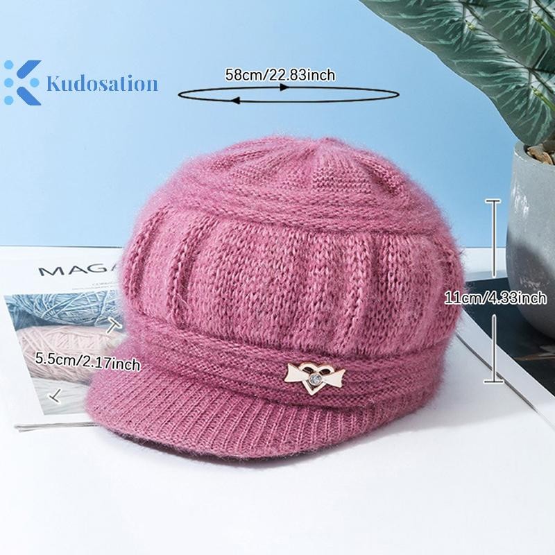 Kudosation Len Mũ Thời Trang Nữ Sang Trọng Dệt Kim Gió Bảo Vệ Tai Màu Trơn Không Khí Đơn Giản Thu Đông Mũ Ấm Áp