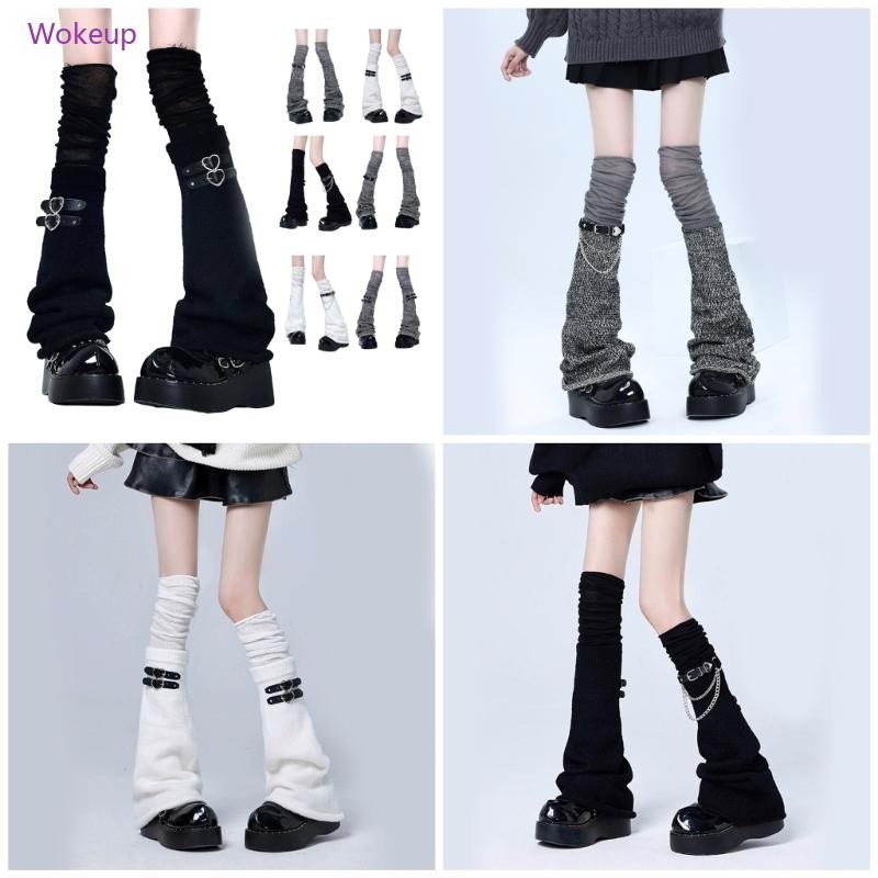 Woke Nữ Quần Legging Gaiters Bông Tai Kẹp Punk Chân Đùi Ấm Trên Đầu Gối Chân Có loe Boot Tất Có Khóa Thắt Lưng