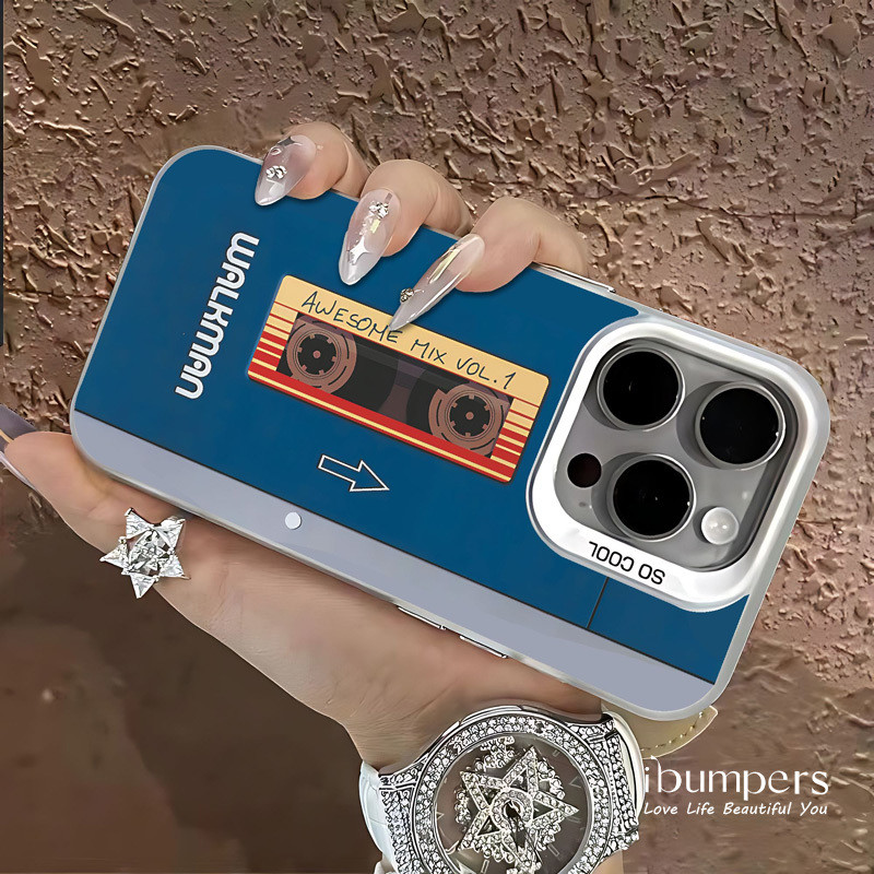 ibumpers Ốp Điện Thoại iPhone Hoài Cổ Mát Băng Cassette Họa Tiết Cho IPhone 16 15 14 12 13 11 Pro Max Ốp Lưng IMD Cứng Và Nhẵn